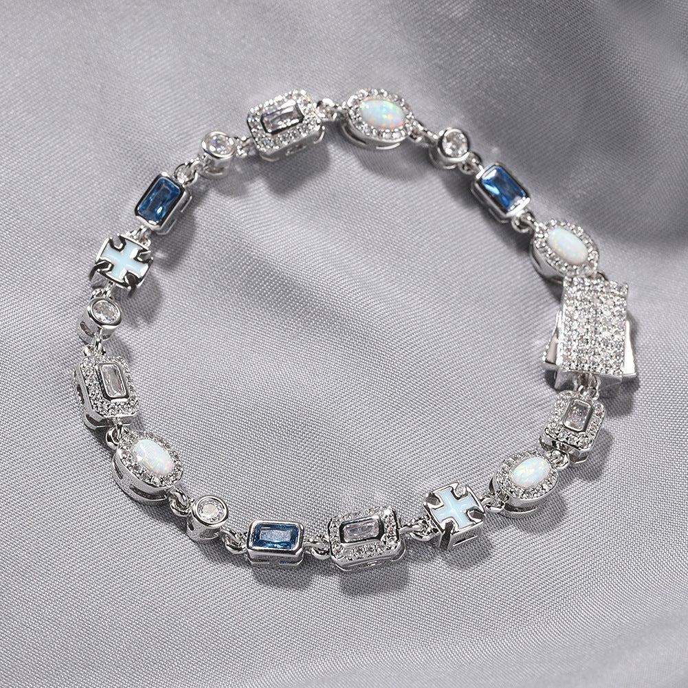 6mm blue colored gemstone bracelet with diamonds