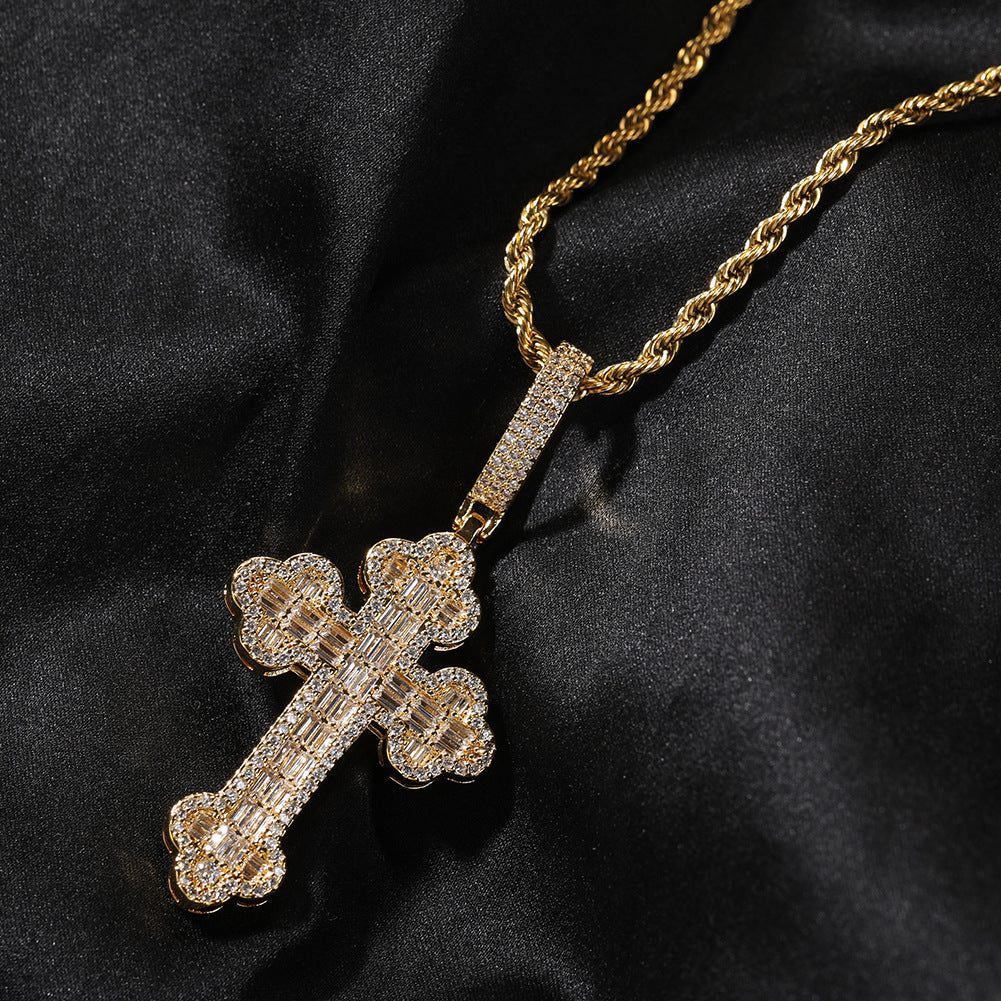 Hip-hop large diamond-encrusted cloud cross pendant