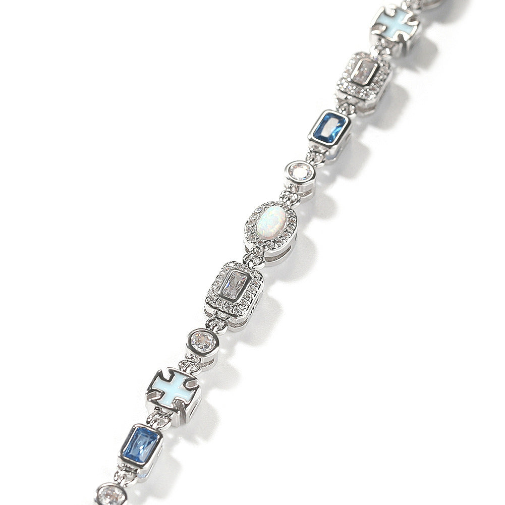 6mm blue colored gemstone bracelet with diamonds